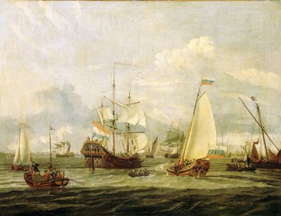 Piotr Wielki (1672-1725), car Rosji, podczas inspekcji łodzi w Amsterdamie (Holandia). Olej na płótnie autorstwa Abrahama Storcka (1635-1710). autorstwa Abraham Storck