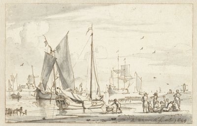 Brzeg rzeki z kilkoma statkami autorstwa Abraham Storck