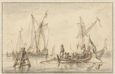 Morze Spokojne z kilkoma łodziami autorstwa Abraham Storck