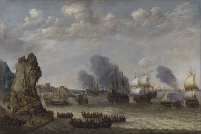 Bitwa na wybrzeżu między Hiszpanami a wysiadającymi Holendrami autorstwa Abraham Willaerts