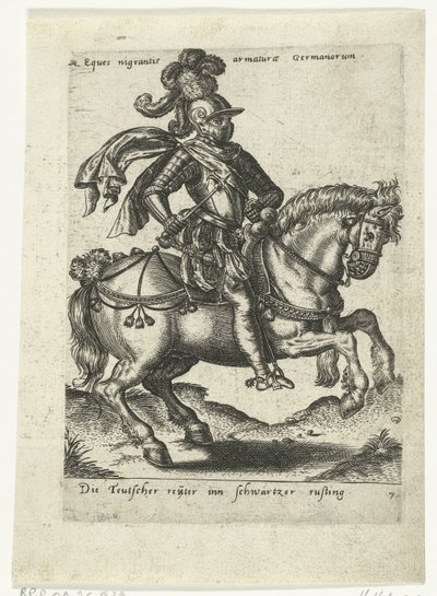 Niemiecki jeździec w czarnej zbroi autorstwa Abraham de Bruyn (attributed to)