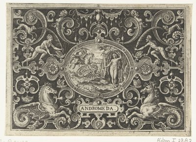 Kartusz: Perseusz uwalnia Andromedę ANDROMEDA (tytuł na obiekcie) autorstwa Abraham de Bruyn