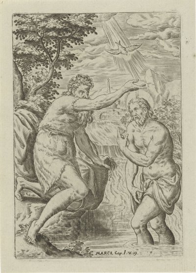 Chrzest Chrystusa Sceny z Biblii (tytuł serii) Biblia sacra (tytuł serii) autorstwa Abraham de Bruyn