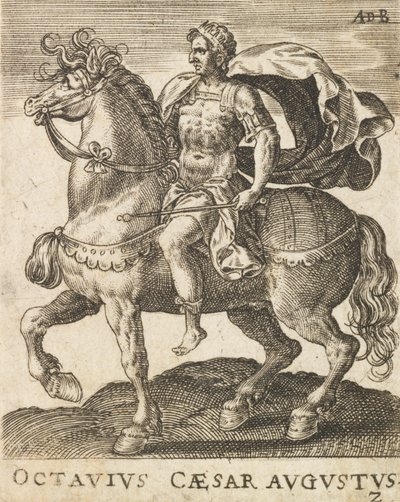 Oktawiusz Cezar August z Dwunastu Cezarów na koniu, ca. 1565-1587, ca. 1565-1587. autorstwa Abraham de Bruyn