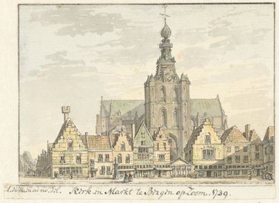 Kościół i Rynek w Bergen op Zoom autorstwa Abraham de Haen (II)