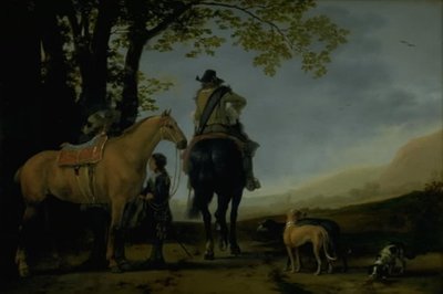 Dwóch jeźdźców w krajobrazie autorstwa Abraham van Calraet