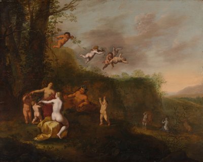 Bachus i nimfy w krajobrazie, prawdopodobnie lata czterdzieste XVII wieku. autorstwa Abraham van Cuylenborch