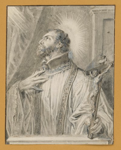 Popiersie świętego z krucyfiksem w lewej ręce autorstwa Abraham van Diepenbeeck
