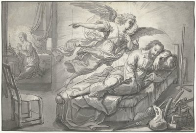 Anioł ukazuje się Józefowi we śnie autorstwa Abraham van Diepenbeeck