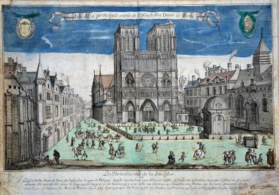 Widok na parvis Notre-Dame w Paryżu Rycina Abrahama Van Merlena (1579-1650). 1640 Paryż. Muzeum Notre Dame autorstwa Abraham van Merlen