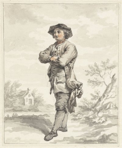 Stojący mężczyzna z założonymi rękami, twarzą w lewo autorstwa Abraham van Strij (I)