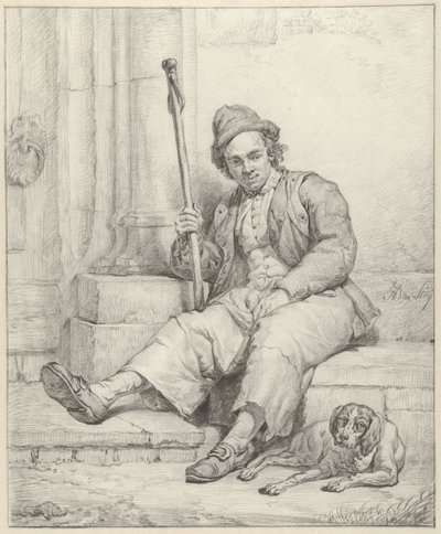 Siedzący mężczyzna z psem autorstwa Abraham van Strij (I)