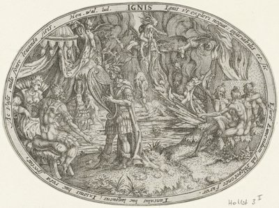 Orfeusz w Zaświatach: Żywioł Ognia Ignis (tytuł na obiekcie) Cztery żywioły (tytuł serii) autorstwa Abraham van den Hecken