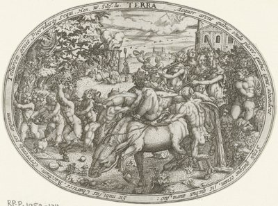 Triumfalna procesja Bachusa i Silenusa: żywioł ziemi Terra (tytuł na obiekcie) Cztery żywioły (tytuł serii) autorstwa Abraham van den Hecken