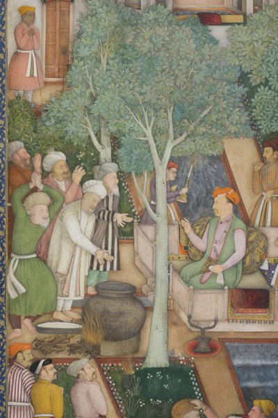 Fragment obrazu Cesarza Jahangira ze świętymi ludźmi w ogrodzie, ok. 1615 (nieprzezroczysta toaleta i złoto na papierze) autorstwa Abul Hassan Ghaffari