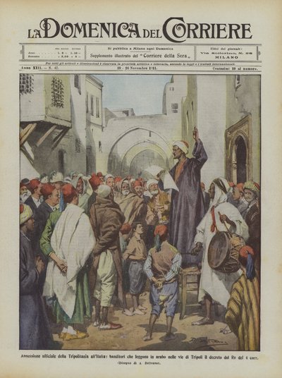 Oficjalna aneksja Trypolitanii do Włoch, licytatorzy czytający arabski na ulicach? autorstwa Achille Beltrame