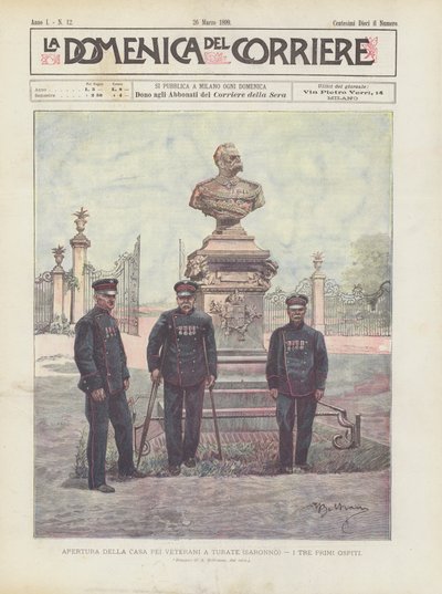 Otwarcie Casa Pei Veterani w Turate (Saronno), Trzej Pierwsi Goście autorstwa Achille Beltrame
