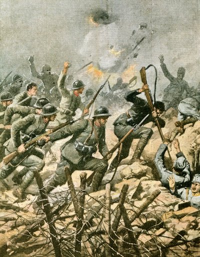 Atak na górę Ortigara, Achille Beltrame (1871-1945), ilustracja z La Domenica del Corriere autorstwa Achille Beltrame