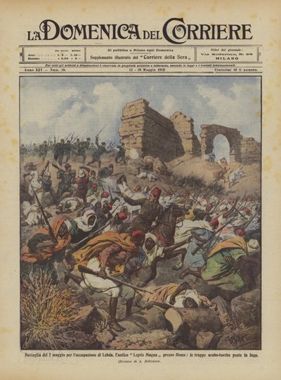 Bitwa 2 maja o zajęcie Lebdy, starożytnego Leptis Magna w pobliżu Homs? autorstwa Achille Beltrame