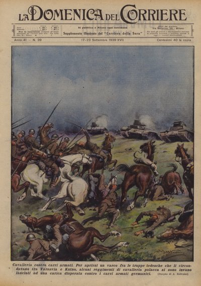 Kawaleria przeciwko czołgom autorstwa Achille Beltrame