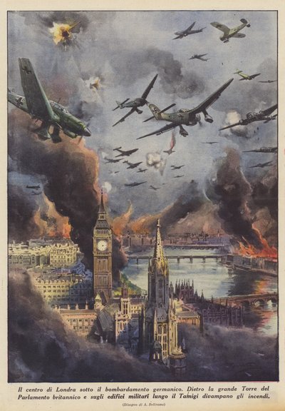 Centralny Londyn pod bombardowaniami germańskimi (Color Litho) autorstwa Achille Beltrame