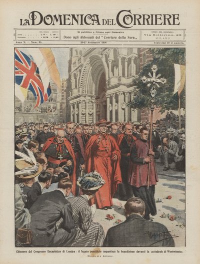 Zamknięcie Kongresu Eucharystycznego w Londynie, legat papieski udziela błogosławieństwa? autorstwa Achille Beltrame