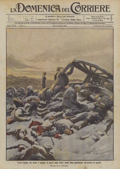 Jak sinitia, między bólem a krwią, nowy rok 1915, połowa ludności świata jest w stanie wojny autorstwa Achille Beltrame