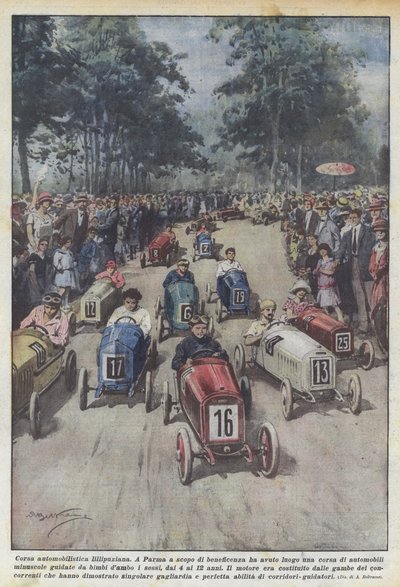 Liliputowski wyścig samochodowy autorstwa Achille Beltrame