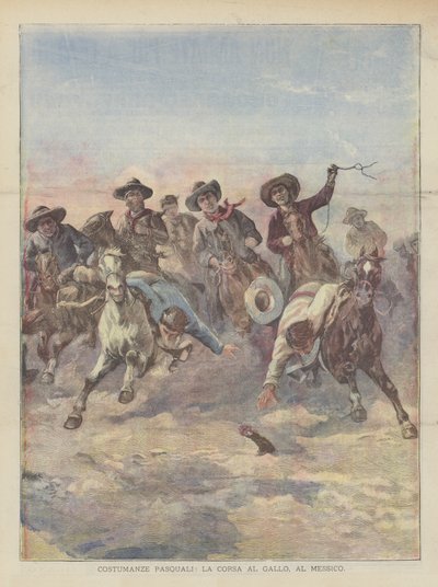 Kostiumy wielkanocne, Wyścig do koguta, Meksyk autorstwa Achille Beltrame