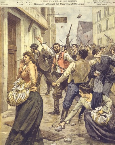 Ilustracja na okładce przedstawiająca powstania antysemickie na Morawach autorstwa Achille Beltrame