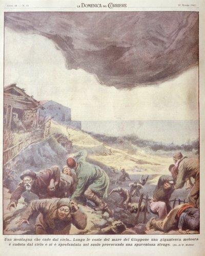 Ilustracja na okładce meteorytu spadającego na Japonię autorstwa Achille Beltrame