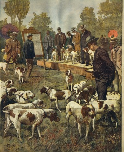 Wystawa i próby polowe psów myśliwskich w San Siro (Mediolan), Achille Beltrame (1871-1945), z La Domenica del Corriere, 2 lipca 1899 autorstwa Achille Beltrame
