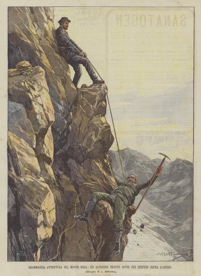Dramatyczna przygoda na Monte Rosa, alpinista zawieszony na siedem godzin nad przepaścią autorstwa Achille Beltrame