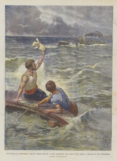 Dwóch marynarzy z Portoferraio wypłynęło dwadzieścia cztery godziny na morze, trzymając się rzęsy łodzi? autorstwa Achille Beltrame