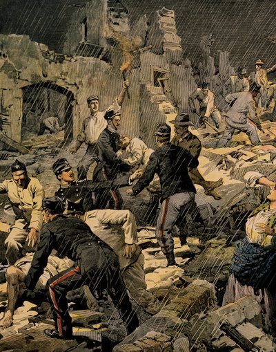 Trzęsienie ziemi w Kalabrii, Achille Beltrame (1871-1945), z La Domenica del Corriere autorstwa Achille Beltrame