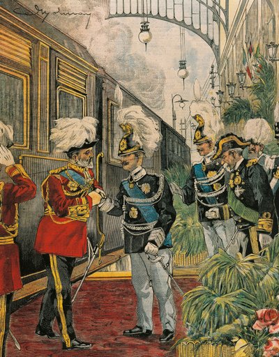 Edward VII, król Anglii, przybywa do Rzymu, Achille Beltrame, ilustracja, Ilustrator Achille Beltrame (1871-1945), z La Domenica del Corriere autorstwa Achille Beltrame