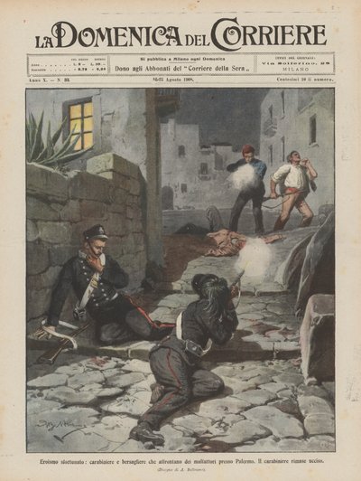 Niefortunne bohaterstwo, karabinier i bersagliere w obliczu przestępców w pobliżu Palermo? autorstwa Achille Beltrame