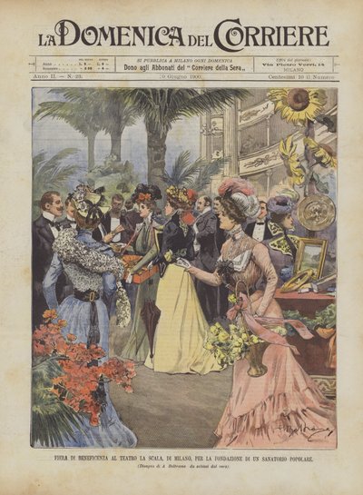 Jarmark charytatywny w teatrze La Scala w Mediolanie na rzecz powstania popularnego sanatorium autorstwa Achille Beltrame