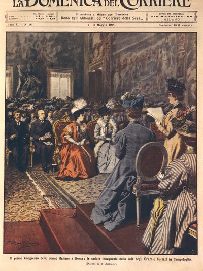 Pierwszy kongres kobiet włoskich na Kapitolu w Rzymie, ilustracja Achille Beltrame z La Domenica del Corriere, 3 maja autorstwa Achille Beltrame
