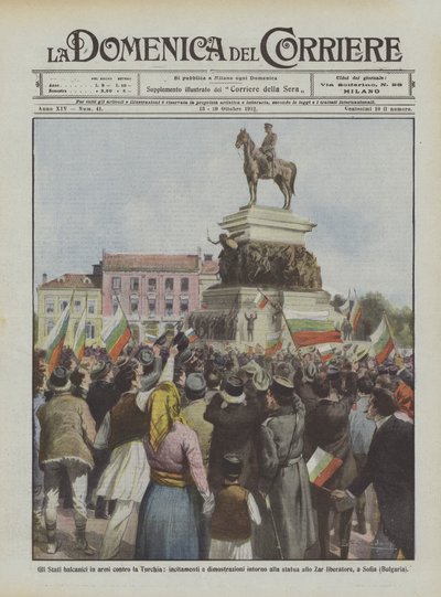 Państwa bałkańskie zbrojnie przeciwko Turcji, podżeganie i demonstracje wokół pomnika? autorstwa Achille Beltrame