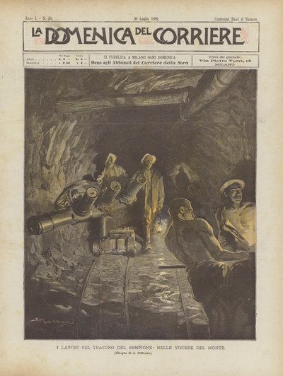 Prace dla tunelu Simplon, w Viscere Del Monte autorstwa Achille Beltrame