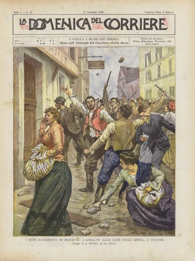 Zamieszki antysemickie na Morawach, napad na domy żydowskie, we Wsetinie autorstwa Achille Beltrame