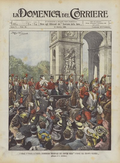 Royals w Paryżu, triumfalne wejście procesji na Avenue Des Champs-Elysees autorstwa Achille Beltrame