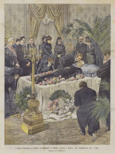 Royals odwiedzają szczątki Umberto I, gdy tylko przybędą na Monza, po południu 1 Corr autorstwa Achille Beltrame