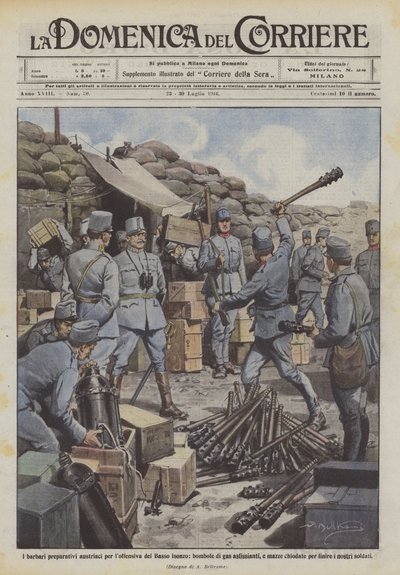 Barbarzyńskie austriackie przygotowania do ofensywy Dolnej Soczy, duszące butle z gazem? autorstwa Achille Beltrame