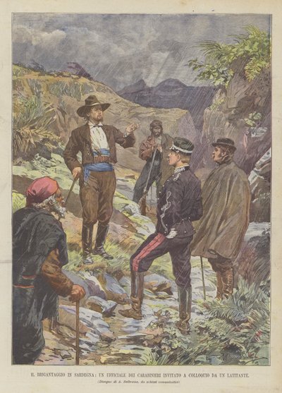 Brygada na Sardynii, oficer karabinierów zaproszony na przesłuchanie przez zbiega autorstwa Achille Beltrame