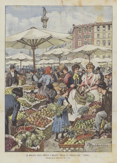 Targ owocowy w Mediolanie, w La Colonna Del Verzee autorstwa Achille Beltrame
