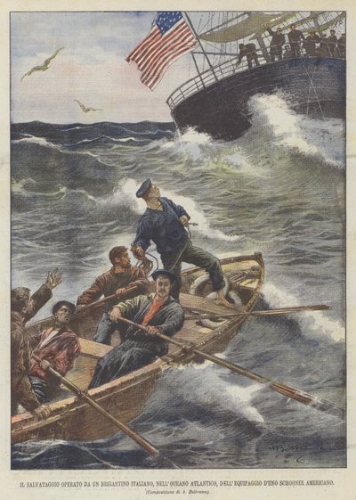 Uratowanie przez włoską brygantynę na Oceanie Atlantyckim amerykańskiej załogi szkunera autorstwa Achille Beltrame