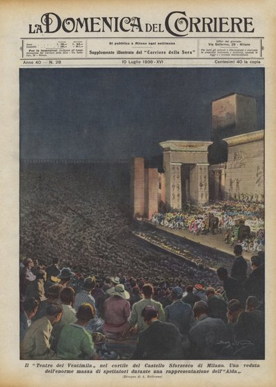 Teatro dei Ventimila na dziedzińcu Castello Sforzesco w Mediolanie autorstwa Achille Beltrame