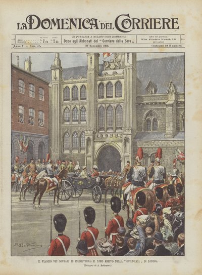 Podróż władców do Anglii, ich przybycie do londyńskiej Guildhall autorstwa Achille Beltrame